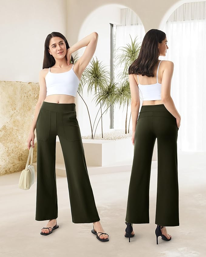 AFITNE Womens Wide Leg Yoga Pants with Pockets High Waist Stretch Dress Casual Pants Loose Lounge Sweatpants 28"/30"/32"