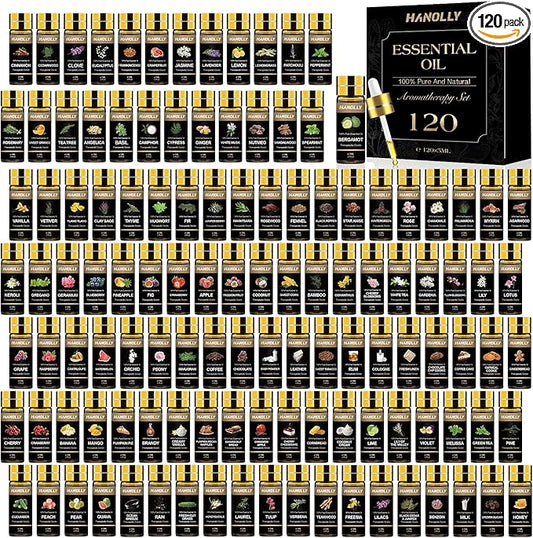 Essential Oils Set -120 Pcs Aromatherapy Essential Oil Kit for Diffuser, Humidifier, Massage, Skin Care, Candle Making - Fruity, Floral, Bakery, Mens, Woody & Herbal Essential Oil Set