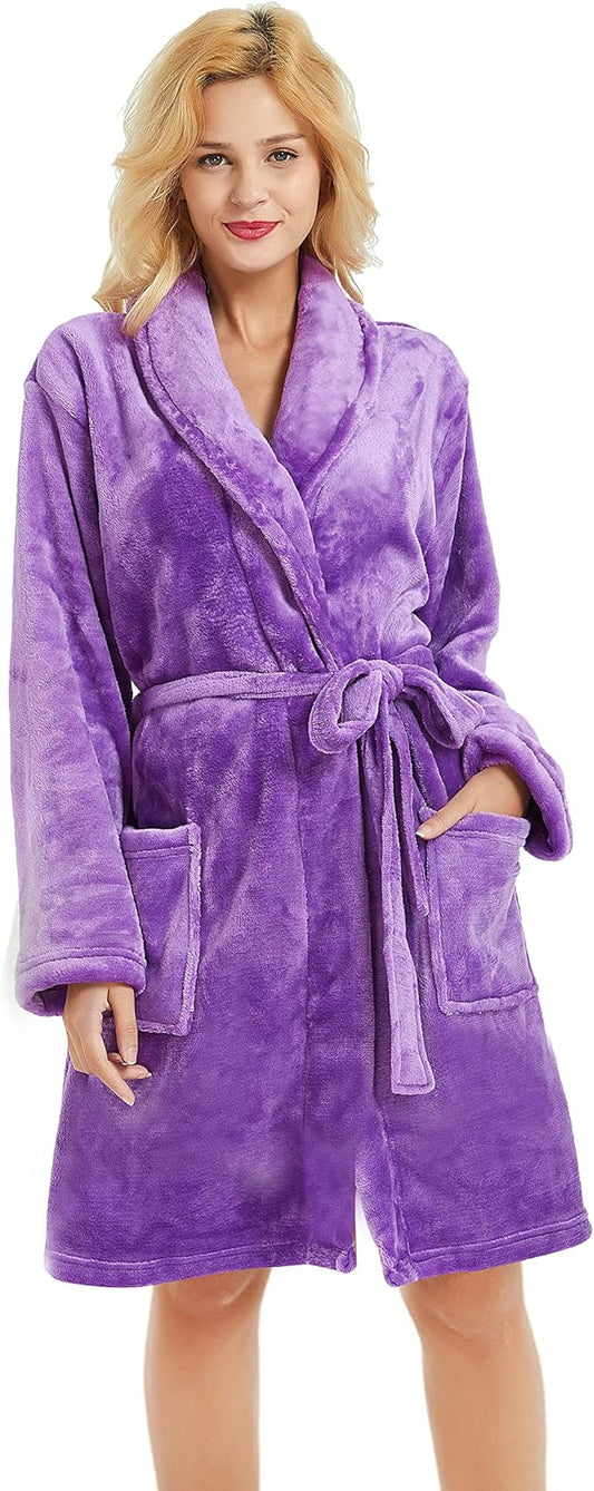 U2SKIIN Women Fleece Robe, Short Cozy Plush Robes for Womens Soft Shawl Collar Warm Spa Bathrobe