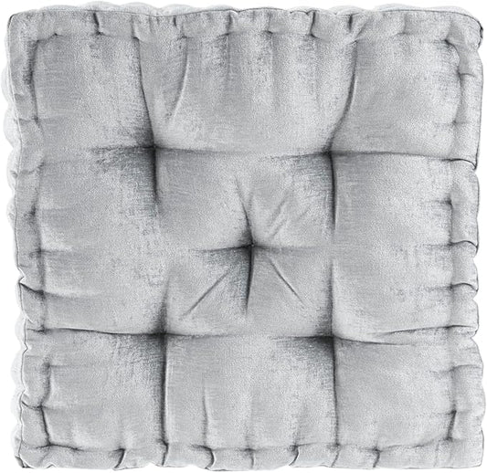 Intelligent Design Azza Floor Pillow, Large Cushions Sitting for Adults, Floor Pillow for Meditation or Yoga, Lustrous Chenille Tufted with Scalloped Edges for Bench/Chair Cushion, 20"x20"x5" Grey