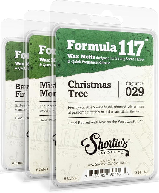 Christmas Pine Wax Melts Variety Pack - Formula 117 - 3 Highly Scented 3 Oz. Bars - Made With Natural Oils - Bayberry Fir, Christmas Tree, Mistletoe Moments - Pine Warmer Wax Cubes