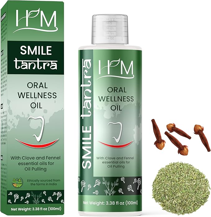 Oil Pulling with Clove & Fennel Essential Oils for Oral Health, Healthy Teeth & Gums, Alcohol Free Mouthwash, Teeth Whitening, for Dry Mouth, Bad Breath & Freshens Mouth