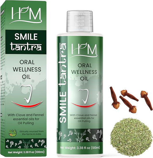 Oil Pulling with Clove & Fennel Essential Oils for Oral Health, Healthy Teeth & Gums, Alcohol Free Mouthwash, Teeth Whitening, for Dry Mouth, Bad Breath & Freshens Mouth