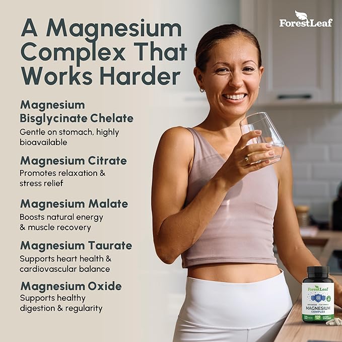 ForestLeaf Magnesium Complex 500mg - 500mg Capsules - Supplement 500 mg - for Sleep, Constipation - Supplement for Women (120 Ct)