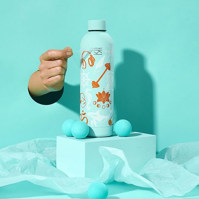 Insulated Stainless Steel Water Bottle 25oz/750ml Vacuum Flask, Leak-Proof Lid, Hot & Cold Retention, Minimalist White Design, Reusable Eco Bottle (Alpine Aqua)