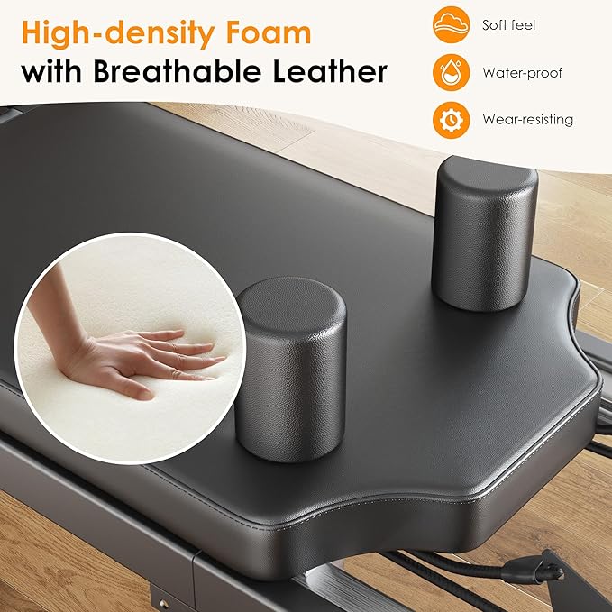 DlandHome Pilates Reformer, Foldable Pilates Reformer Machine with Springs & Resistance, Suitable for Advanced and Beginners Users Adjustable Pilates Equipment for Full-Body Home Workout Up to 330 lbs