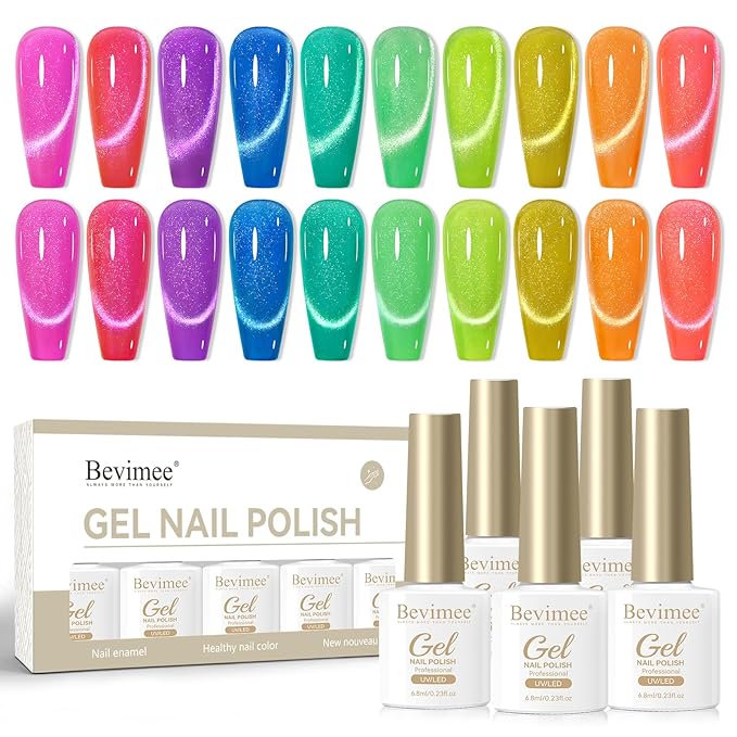 Glitter Cat Eye Gel Nail Polish 10 Colors Magnetic Gel Polish Kit with Magnet Stick Shimmery Glitter Colors Pink Yellow Blue Salon DIY Nail Art Salon Home Manicure Women
