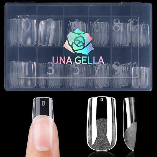 UNA GELLA Nail Tips Square Fake Gel Nails 120pcs Pre-buff Matte Square Full Cover False Nail Tips Clear Acrylic Nails No C Curve S quare Tips for Press on Nail Extensions Home DIY Salon 12 Sizes