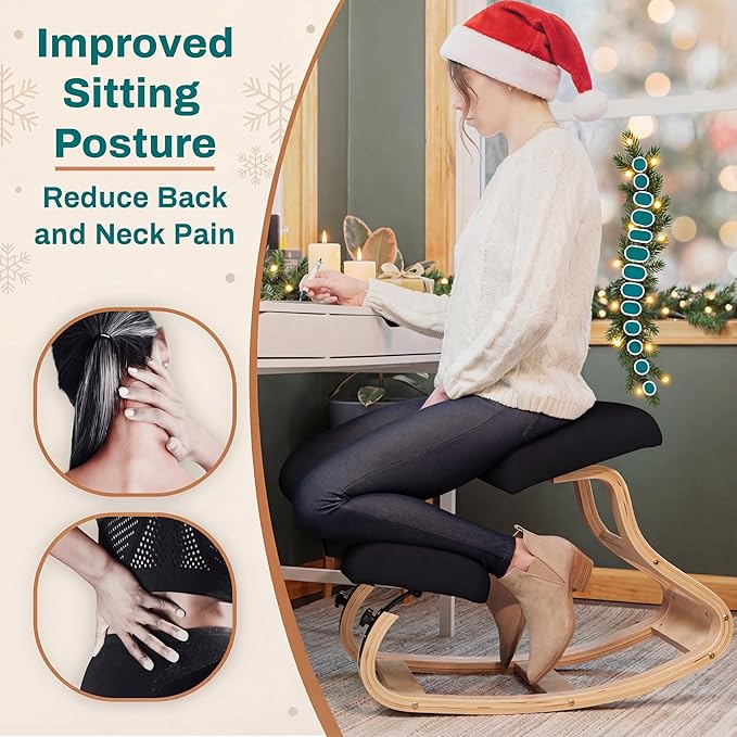 NYPOT Ergonomic Kneeling Chair with Adjustable Seats - Knee Chair for Posture Correction & Kneel Rocking Stool for Desk - Back Pain Relief and Support for Home and Office (Modern, Black Sand)