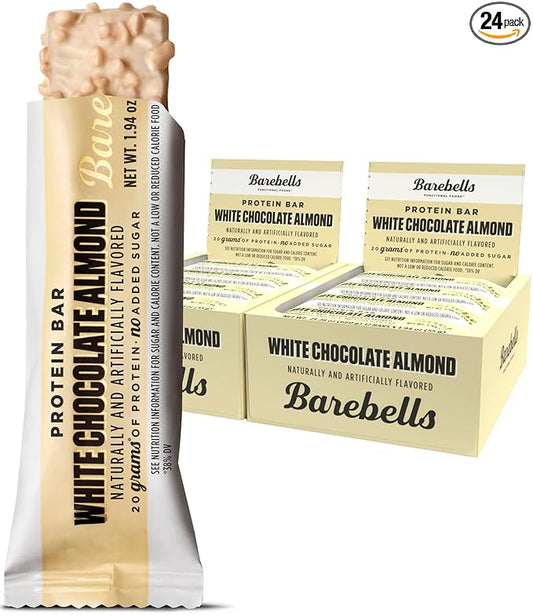 Barebells Protein Bars White Chocolate Almond - 12 Count, Pack of 2 - Protein Snacks with 20g of High Protein - Chocolate Protein Bar with 1g of Total Sugars - On The Go Protein Snack & Breakfast Bars