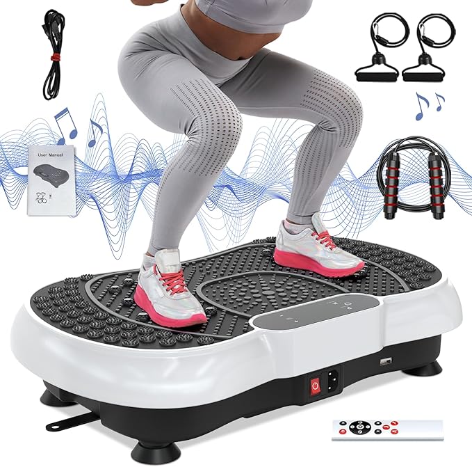 Vibration Plate Exercise Machine for Weight Loss – 100-Speed Platform with Bluetooth Speaker, Remote & Bands, 450 lbs Capacity – Quiet Full Body Workout for Lymphatic Drainage at Home