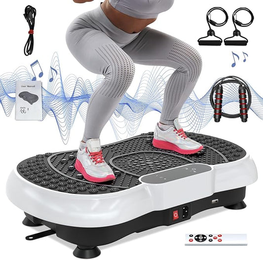 Vibration Plate Exercise Machine for Weight Loss – 100-Speed Platform with Bluetooth Speaker, Remote & Bands, 450 lbs Capacity – Quiet Full Body Workout for Lymphatic Drainage at Home