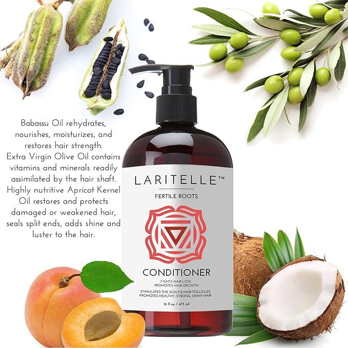 Laritelle Organic Shampoo 17 oz + Conditioner 16 oz | Prevents Hair Loss, Promotes Hair Growth | Ayurvedic Herbs, Lavender, Ginger & Rosemary | NO GMO, Sulfates, Gluten, Alcohol, Parabens, Phthalates
