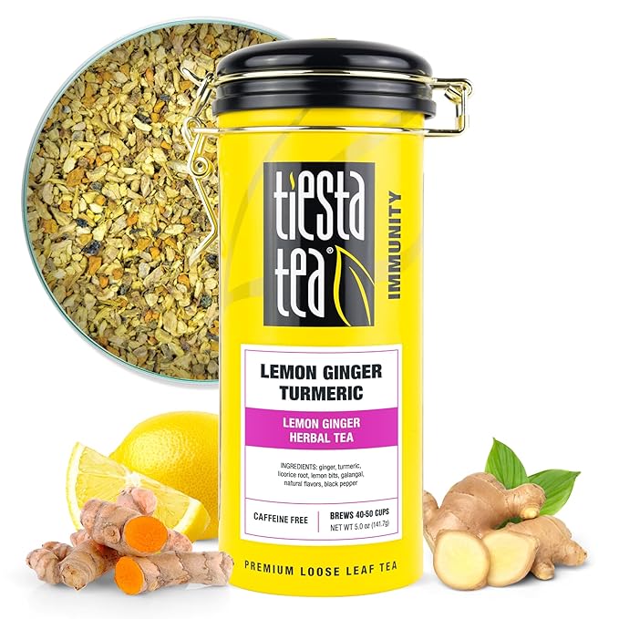 Tiesta Tea - Lemon Ginger Turmeric, Loose Leaf, Lemon Ginger Herbal Tea, Premium Blend, Non Caffeinated Herbal, Make Hot or Iced & Brews Up to 50 Cups, 5 Ounce Refillable Tin