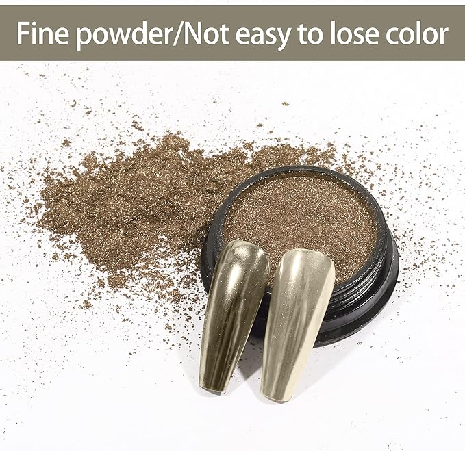 Artdone Chrome Nail Powder, Pale Gold Iridescent Aurora Powder Metallic Mirror Effect Pigment Pearlescent Mermaid Pigment Pearl Glitter Dust Kit, Nail Art Decoration, Resin Craft