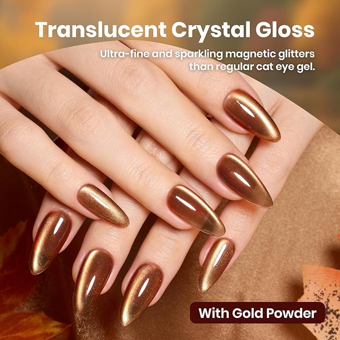 beetles Gel Polish Golden Mirage Cat Eye Gel Nail Polish Set - 6 Colors Glitter Red Green Blue Brown Pink Christmas Gel Nail Kit Magnetic Shine Soak Off UV Winter Salon DIY Manicure Gift for Women