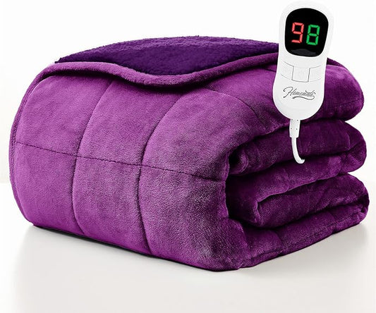 Homemate Heated Weighted Blanket for Adults - 50"x60" 12lbs Electric Throw Fast Heating Heavy Blanket 1/2/4/6/8 Hour Auto Off 10 Heat Levels Over-Heat Protection Comfortable Flannel Sherpa