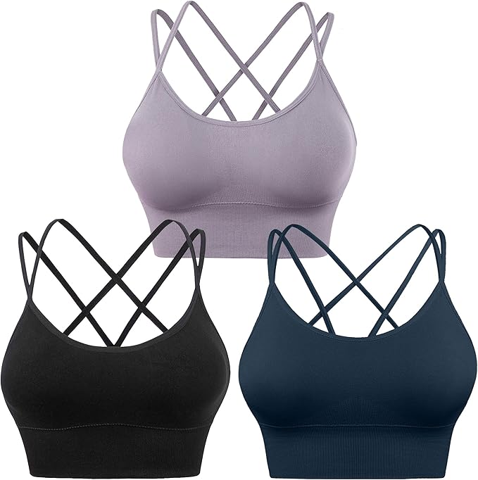 Evercute Cross Back Sport Bras Padded Strappy Criss Cross Cropped Bras for Yoga Workout Fitness Low Impact