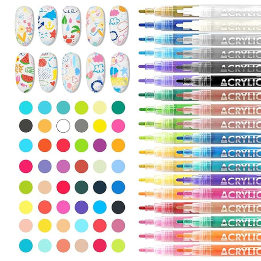 48 Colors Nail Art Pens Set Nail Polish Pens Nail Art Drawing Graffiti Marker Pen Quick Dry Waterproof Nail Art Painting Pens Kit for Home DIY Nail Art Design