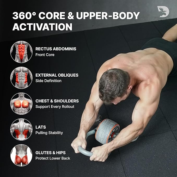 DMoose Fitness Ab Roller Wheel with Elbow Support & 2 Knee Pads - Abdominal Exercise Trainer for Core Strength Training - Ultimate Abs Workout Equipment for Home and Gym - Ab Machine for Men & Women