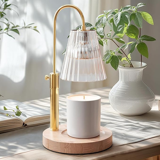 Wood Candle Warmer Lamp with Large Round Base & Adjustable Height, Dimmable Candle Lamp with Timer, Electric Lamp Candle Warmer for Jar Candles, Candle Melter Lamp with 4 Halogen Light Bulbs