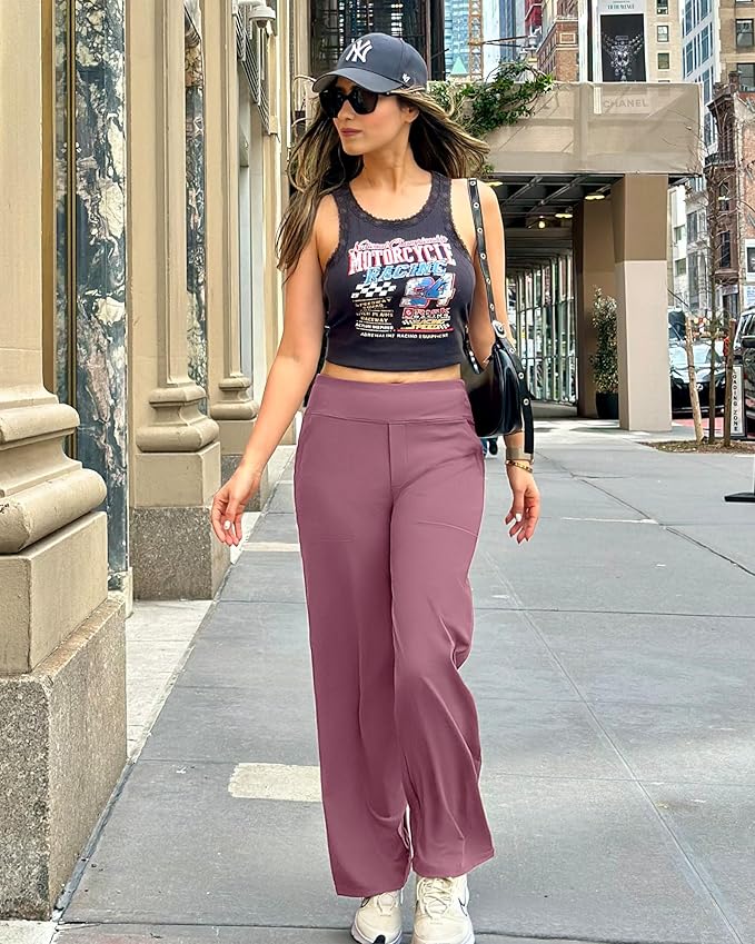 G4Free Yoga Pants Women Wide Leg Pants with Pockets High Waist Stretch Dress Casual Sweatpants Petite/Regular/Tall