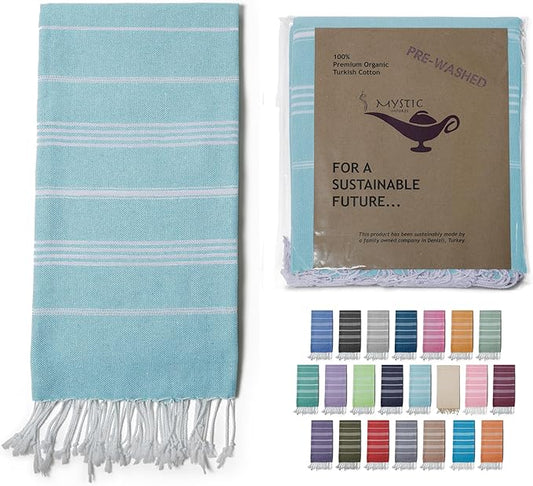 Turkish Beach Towel 100% Organic Cotton Extra Large Oversized (39 x 71 Inches) Quick Dry Sand Free Light Weight Prewashed for Bath Beach Gym Yoga Travel Towel Blanket (Mint Green)