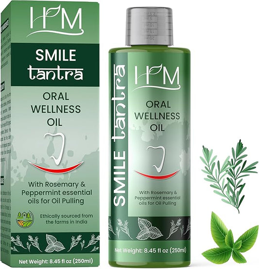 Smile Tantra Oil Pulling With Rosemary & Peppermint Essential Oils for Oral Health, Healthy Teeth & Gums, Alcohol Free Mouthwash,Teeth Whitening, for Dry mouth,Bad Breath & Freshens Mouth - 8.45 FL Oz