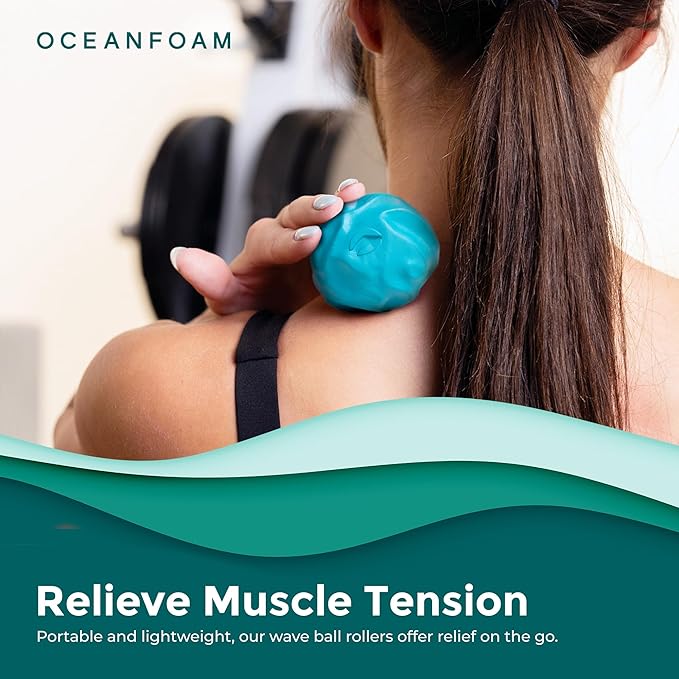 Oceanfoam Wave Massage Ball Roller – Textured Lacrosse Ball for Plantar Fasciitis Relief, Muscle Knot Therapy, Myofascial Release – Travel Size Tool for Feet, Neck, Back Pain (Miami Blue) Pack of 3