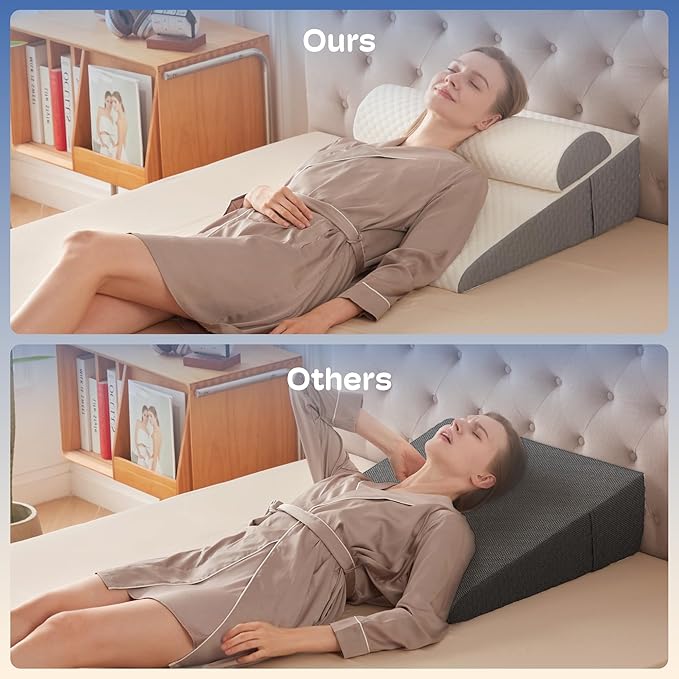 7.5" Bed Wedge Pillow for Sleeping with Headrest, Wedge Pillow Set for After Surgery Acid Reflux Back Pain Relief, Snoring & Gerd Memory Foam Triangle Incline Headboard Wedge Pillows