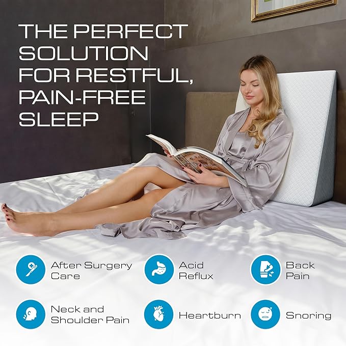 Kolbs Bed Wedge Pillow Chic Jacquard Cover for Sleeping and Acid Reflux, Heartburn (Standard Width 7.5" Height)