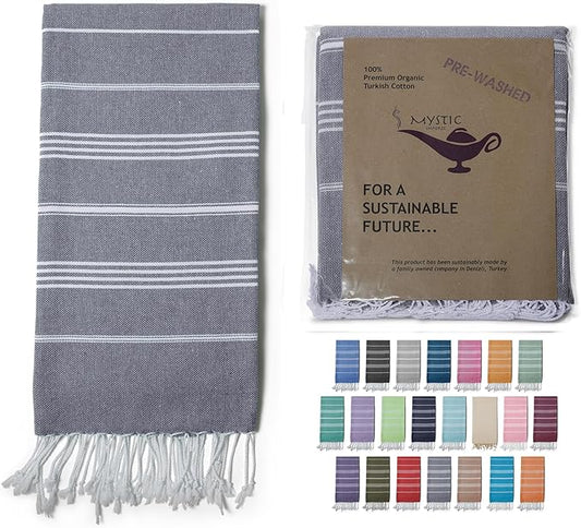 Turkish Beach Towel 100% Organic Cotton Extra Large Oversized (39 x 71 Inches) Quick Dry Sand Free Light Weight Prewashed for Bath Beach Gym Yoga Travel Towel Blanket (Slate Grey)