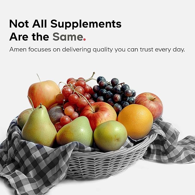 Amen Biotin Collagen Vitamins+ 10,000 mcg Biotin Supplement - Hydrolyzed Collagen, Vitamins C & E, Folate, Hyaluronic Acid, Keratin, MSM, Saw Palmetto - 3-Month Supply - Non-GMO - 90 Capsules