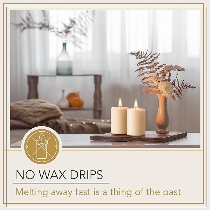 Melt Candle Pillar Candles, 3 Pack - Unscented Candles for Home, Church, Weddings, & More - 3" x 4", Ivory