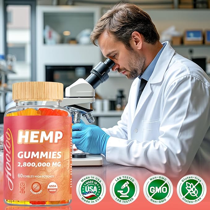 HOOLOO Hemp Gummies for Happier Bedtimes & Focus, Extra Strength 2,800,000mg Hemp Oil Infused, Gummy Bears Fruity, Sugar Free, Made in USA