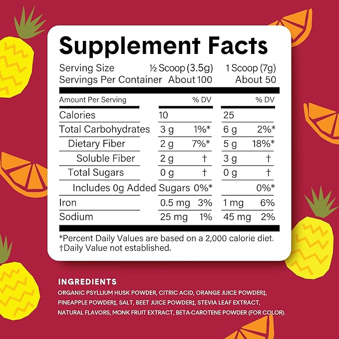 Bellway Super Fiber Powder + Fruit, Sugar Free Organic Psyllium Husk Powder Fiber Supplement for Regularity, Bloating Relief & Digestive Health, Plant-Based, Fruit Punch (50 Servings)