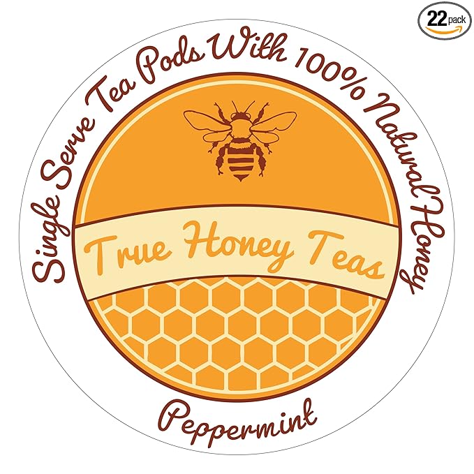 True Honey Peppermint Tea Pods - Honey Crystals Blended In Every Tea Pod - Healthy Digestion Nutriment - All Natural Organic Herbal Caffeine Free Tea Pod 22 Count