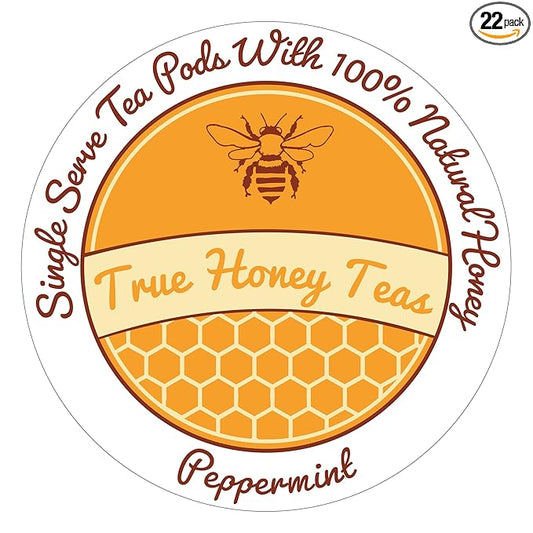 True Honey Peppermint Tea Pods - Honey Crystals Blended In Every Tea Pod - Healthy Digestion Nutriment - All Natural Organic Herbal Caffeine Free Tea Pod 22 Count