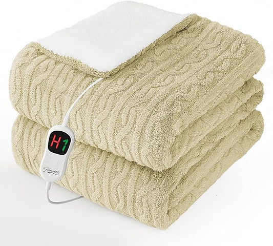 Homemate Electric Heated Blanket Twin - 62"x84" Heating Bed Blankets Throw with 10 Heating Levels 8 Hours Auto Off Fast Heating Over-Heated Protection Ultra Soft Warm Flannel ETL Certified