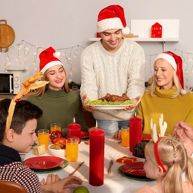 MTLEE 18 Pcs Set of 3 Pillar Candles Bulk 2 in x 3, 6, 8 Long Burning Clean Unscented Smokeless Pillar Candles for Wedding Emergency Lanterns Ceremony Party(Red)