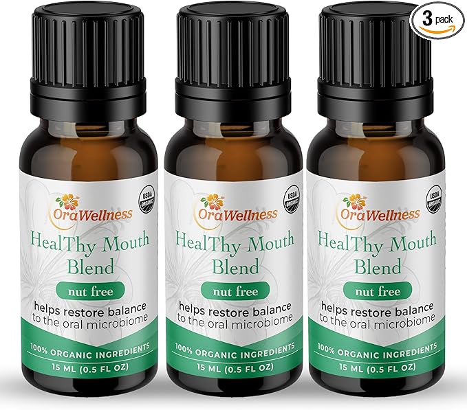 OraWellness Nut Free Healthy Mouth Blend Organic Tooth Oil, Made in The USA Fluoride Free Toothpaste & Mouthwash Alternative, Natural Rinse for Healthy Teeth & Gums for Women, Men and Kids, Pack of 3