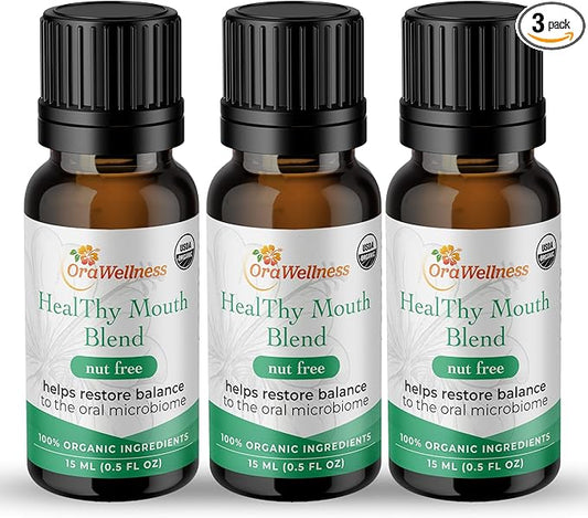 OraWellness Nut Free Healthy Mouth Blend Organic Tooth Oil, Made in The USA Fluoride Free Toothpaste & Mouthwash Alternative, Natural Rinse for Healthy Teeth & Gums for Women, Men and Kids, Pack of 3