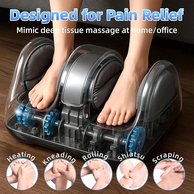 Shiatsu Foot Massager with Heat and Remote Control for Pain Relief, Foot and Calf Massager Improved Circulation Foot Massaging Machine for Home Office Use - Gifts for Men and Women (Grey)