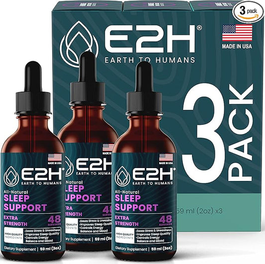 E2H Natural Sleep Aid - Liquid Melatonin with Chamomile, Theanine - Sleep Better, Deeper, Longer - Vegan, GMO-Free - Provides Stress Relief (3 Bottles)