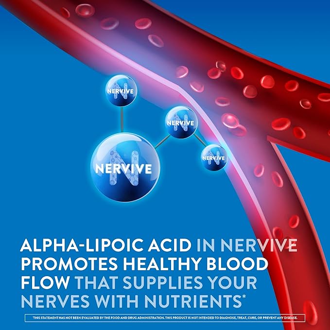 Nervive Nerve Health, with Alpha Lipoic Acid, to Fortify Nerve Health and Function in Fingers, Hands, Toes, & Feet*, and Support Healthy Circulation, ALA, Vitamins B12, B6, & B1, 60 Tablets