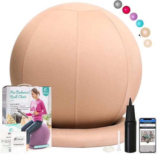 ProBalanceΩ Ball Chair, Yoga Ball Chair Exercise Ball Chair with Slipcover and Base for Home Office Desk, Birthing & Pregnancy, Stability Ball & Balance Ball Seat to Relieve Back Pain, Multiple color size