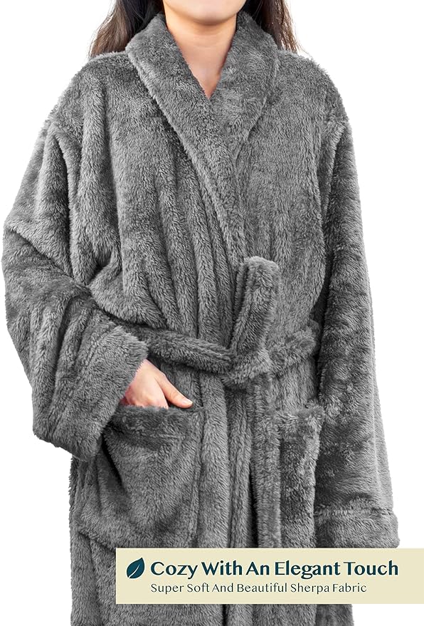 PAVILIA Premium Womens Plush Soft Robe Fluffy, Warm, Fleece Sherpa Shaggy Bathrobe