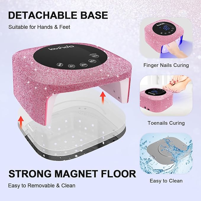 UV Nail Lamp 54W, Cordless Gel UV Led Nail Lamp for Gel Nail Polish, Rechargeable UV Nail Light Nail Dryer with 4 Timer and LCD Display, Professional Fast Curing Lamp Nail Art Tools with Rhinestone