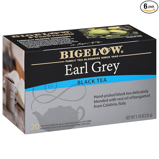 Bigelow Earl Grey Flavored Black Tea, Kosher, 20 Bags, 1.18 Ounces (Pack Of 6)