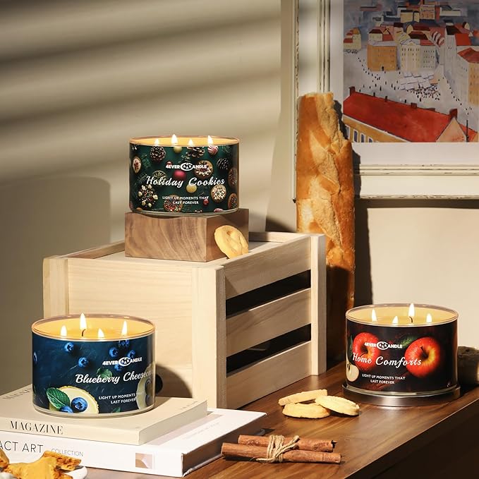 Soy Wax Blend Candle for Home, 4-Wick Candles in Blueberry Cheesecake Scented, Aromatherapy Candles Gift for Parties, Relaxing, Over 50 Hours of Burn Time, 18oz